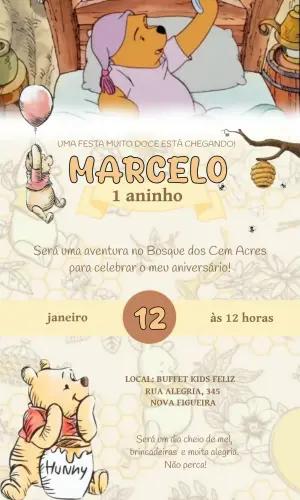 Vídeo Convite de Aniversário Ursinho Pooh Fofo para Editar