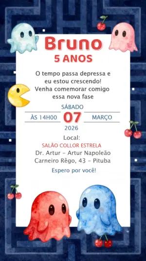 Convite de Aniversário Pac-Man Fofo para Editar Online