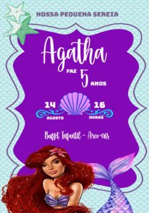 Convite Aniversário Pequena Sereia para Editar Online