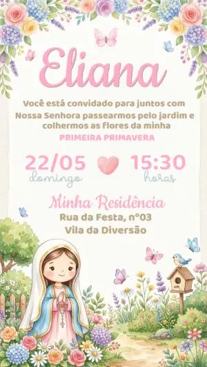 Convite Jardim Nossa Senhora Menina Aniversário Editável