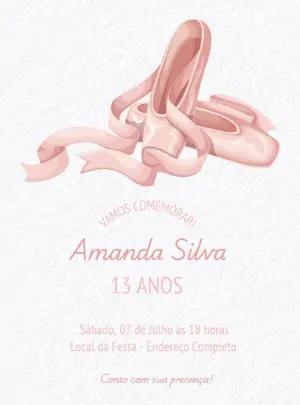 Convite Aniversário Bailarina com Sapatilhas para Editar Online