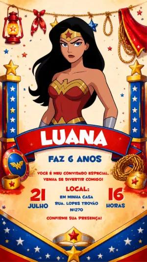 Convite de Aniversário Mulher-Maravilha HQ Editável