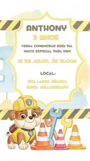 Convite Aniversário Patrulha Canina Rubble para Editar Online