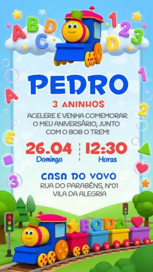 Convite de Aniversário Infantil Bob o Trem para Editar