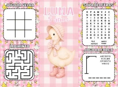 Revistinha de Jogos Patinho Aquarela para Aniversário Editável