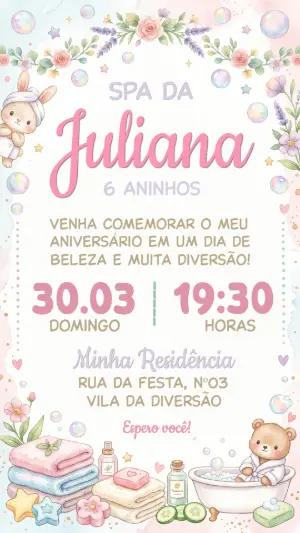 Convite de Aniversário Infantil Tema Spa dos Animais Editável