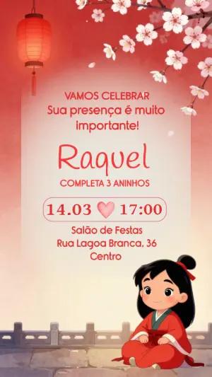 Convite Digital Aniversário Mulan Fofa para Editar
