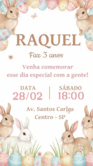 Convite de Aniversário Páscoa com Coelhinhos Editável