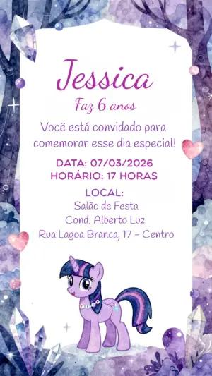 Convite de Aniversário My Little Pony Roxo Editável