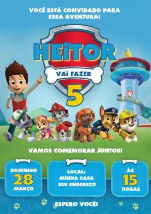 Convite Digital Patrulha Canina para Aniversário Infantil Editável