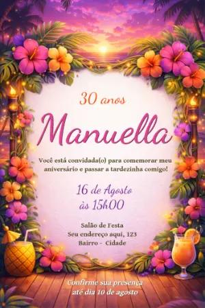 Convite de Aniversário Tropical Luau Pôr do Sol para Editar