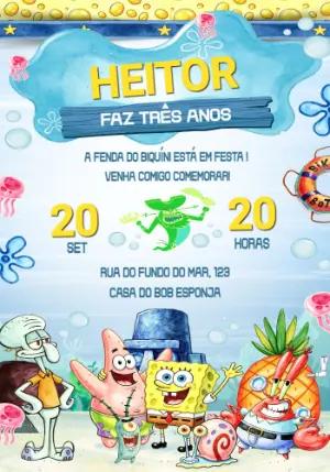 Convite de Aniversário Bob Esponja Modelo Editável