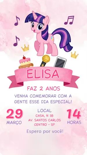 Convite de Aniversário My Little Pony Rosa para Editar Online