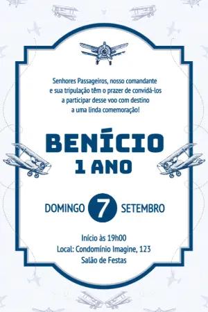 Convite Aniversário Aviador Vintage para Editar e Enviar