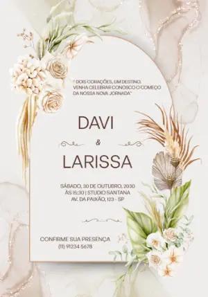 Convite de Casamento Boho com Flores Secas para Editar Online