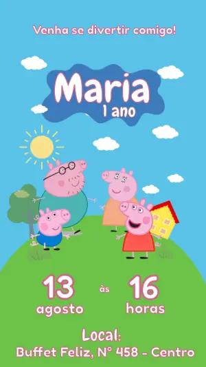 Convite de Aniversário Peppa Pig Infantil Modelo Editável