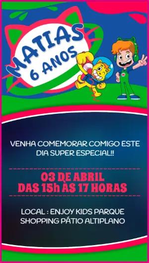 Convite Aniversário Gato Galáctico para Editar Online