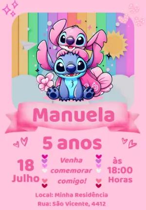 Convite de Aniversário Stitch e Angel para Editar Online
