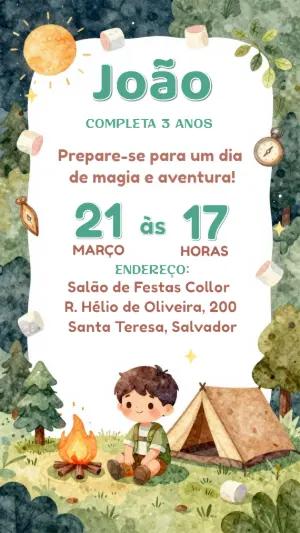 Convite de Aniversário Acampamento na Floresta para Editar