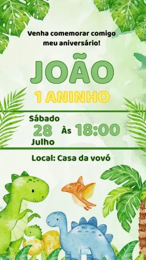Convite de Aniversário Dinossauro Aquarela para Editar