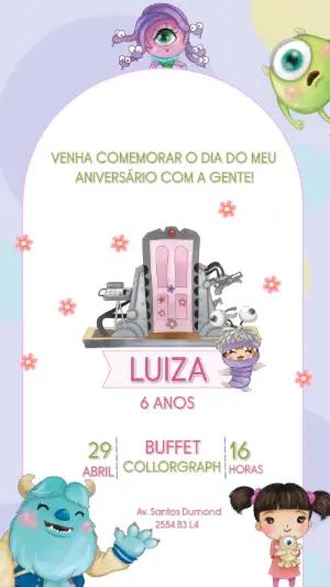 Convite de Aniversário Monstros S.A. com a Boo para Editar Online
