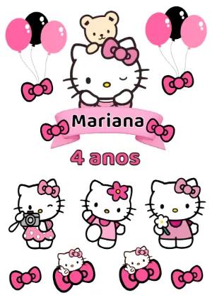 Topper de Bolo Aniversário Hello Kitty para Editar Online
