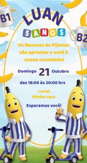 Convite de Aniversário Bananas de Pijamas Editável
