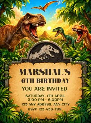 Dinosaur Adventure Birthday Invitation - Editable Template