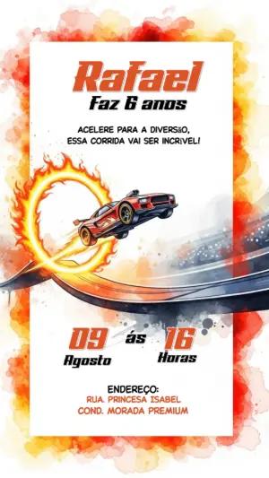 Convite de Aniversário Carros de Corrida para Editar Online