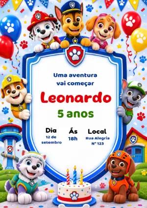 Convite Digital Patrulha Canina para Aniversário | Modelo Editável