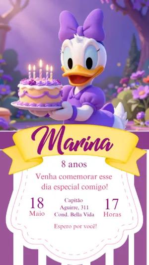 Convite de Aniversário Margarida Lilás para Editar