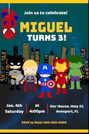Editable Superhero Birthday Party Invitation Template