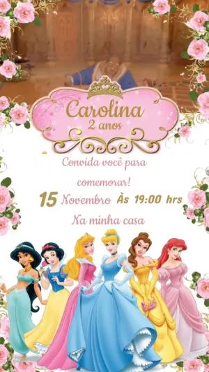 Convite Animado Aniversário Princesas Disney para Editar Online