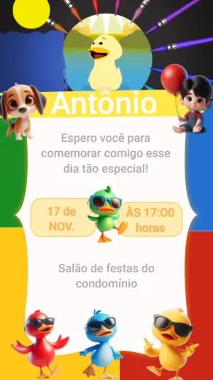 Convite Animado Aniversário Bento e Totó para Editar Online