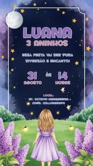Convite Aniversário Jardim Encantado Roxo para Editar Online