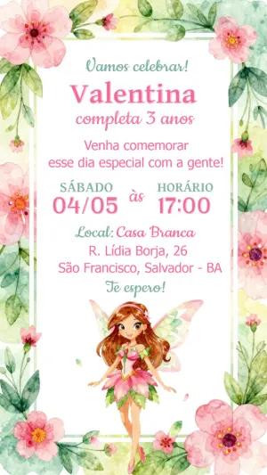 Convite Aniversário Infantil Fada Aquarela Editável