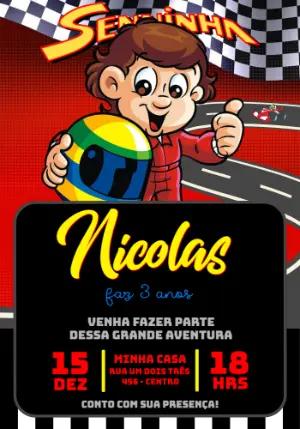 Convite de Aniversário Senninha Corrida para Editar
