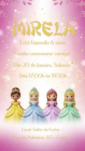 Convite de Aniversário Princesas da Disney para Editar