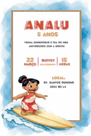 Convite de Aniversário Lilo e Stitch para Editar Online