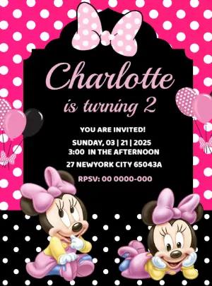 Baby Minnie Pink Birthday Invitation to Edit Online
