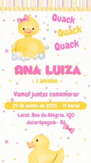 Convite Aniversário Patinha Rosa para Editar Online