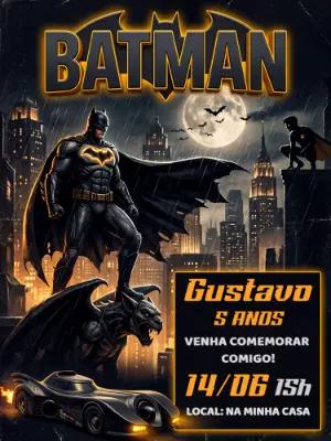 Convite de Aniversário Batman Sombrio Modelo Digital Editável