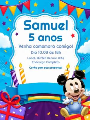 Convite de Aniversário Mickey Bebê Colorido para Editar