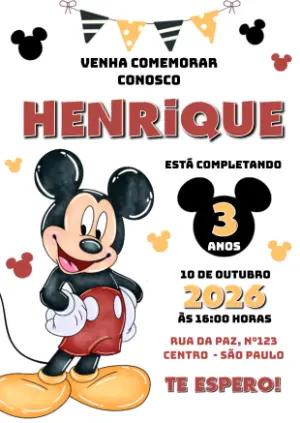 Convite de Aniversário Mickey Mouse Editável Online Infantil