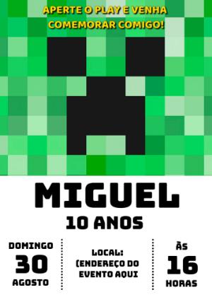 Convite Aniversário Minecraft Creeper para Editar Online