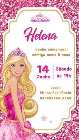 Convite de Aniversário Barbie Princesa para Editar Online