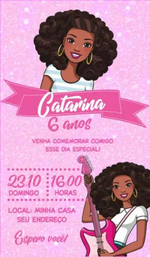 Convite Aniversário Barbie Negra para Editar Online