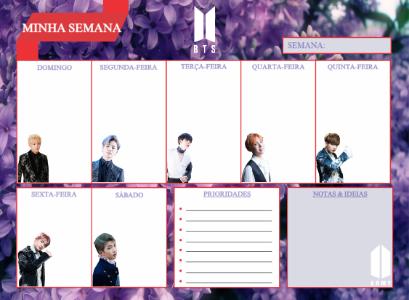 Planner Semanal BTS Editável com Fotos dos Membros K-pop