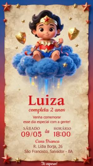 Convite de Aniversário Mulher Maravilha Baby Editável