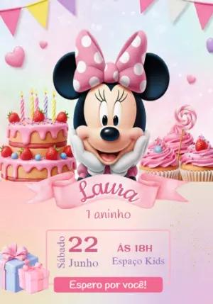 Convite de Aniversário Minnie Rosa Delicado para Editar Online
